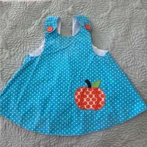 Kelly's Kids Turquoise Polka Dot Dress with Pumpkin Appliqué